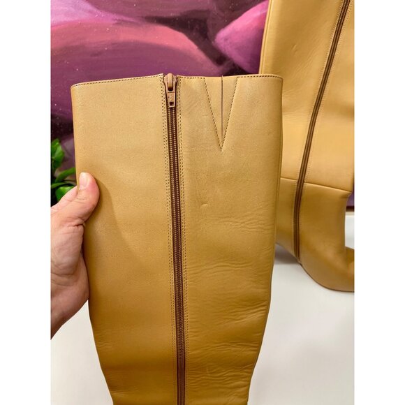 PAIGE Keely Tan Leather Knee-High Block Heel Boots, Side Zip Closure Size 10.5 - Picture 11 of 16